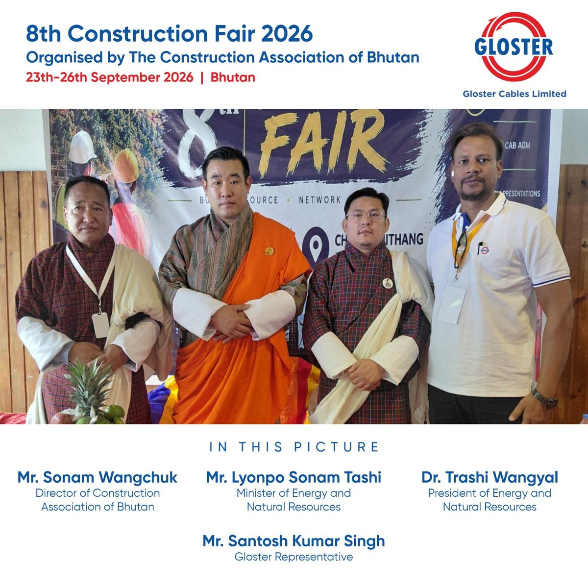 glostercables's tweet photo. Strengthening industry connections beyond borders.
Gloster Cables Limited at the 8th Construction Fair 2026, Bhutan, engaging with prominent leaders from the construction and energy sectors.

#GlosterCables #cablesandwires https://t.co/DMOmfAPPMT