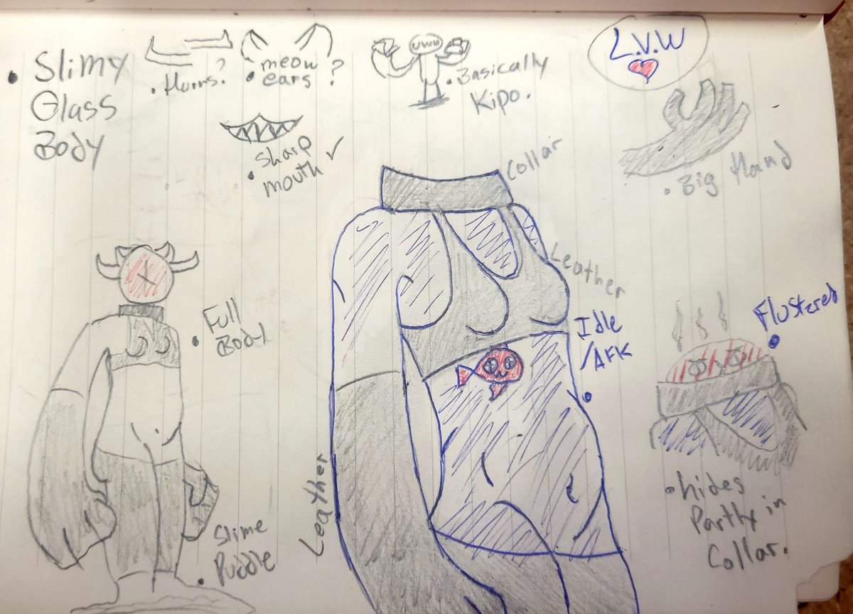 LaharlViWarden's tweet photo. A Vtuber design i cant get out of my head like, a terraria slime, who lives in a glassy body and controls it like a mech.

Can plop down like a fish and swim around if it wanted, or change their head appearance.

Cute idea was partly hiding behind the big collar when flustered~ https://t.co/9oSLT5u5L2