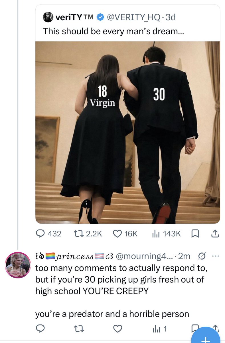 mourning4444's tweet photo. basically 400 comments of predators screaming “BUT SHES A LEGAL ADULT”

you’re sick if you date teenagers as a grown adult and you’re sick if you defend it as well https://t.co/WNNQ8jv15V
