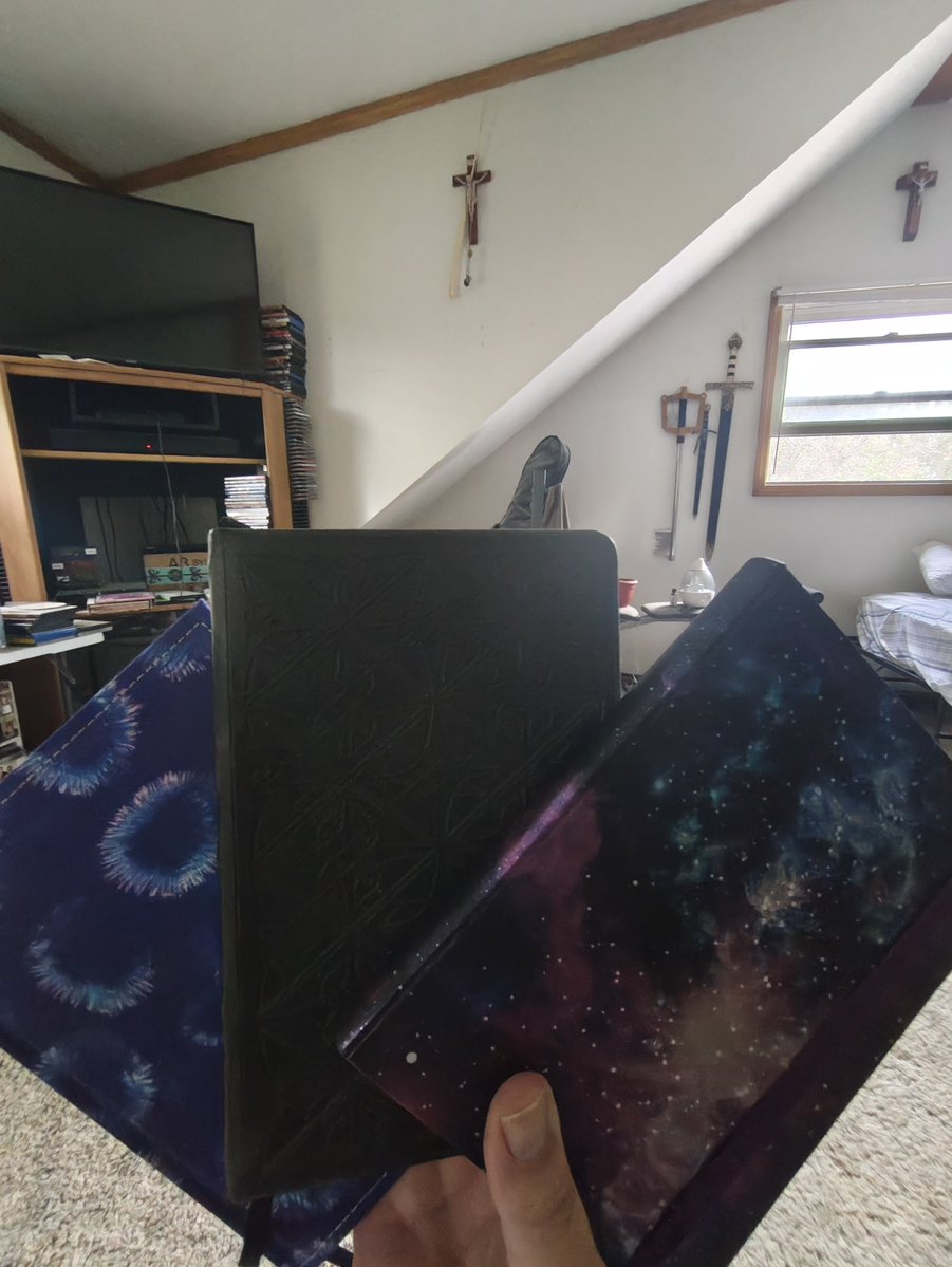 NarfallStudios's tweet photo. #book across 3 journals. 550pgs. Only on paper right now. After I'm done with my other 3 books, I'll have #reread and #retype them.
#Domainofthegods #demongodsreturn. Is actually based off a short story that I realized has more story to it.
I also have to /life to do low quality #maps. So I can realizes where, what happens in the world.
Saturdays are low productivity days. From laundry, to the chores, to cleaning. Bleh.
Any way, God Bless.
Ps. Yes my hand isn't the best. 😭