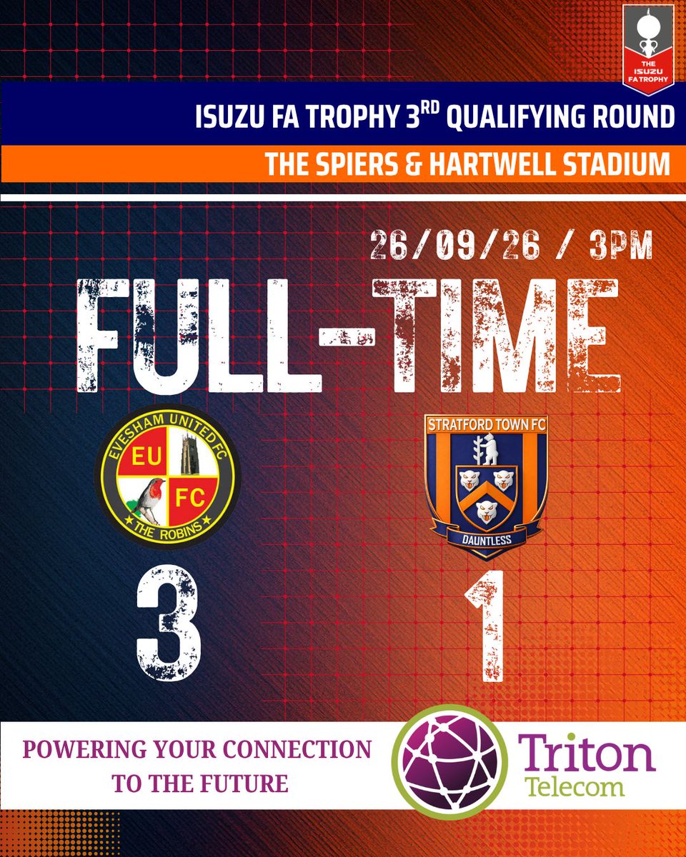 StratfordTownFC's tweet photo. Final score at The Spiers &amp; Hartwell Stadium as The Bards exit the Isuzu FA Trophy. https://t.co/Voz5FYIOTj