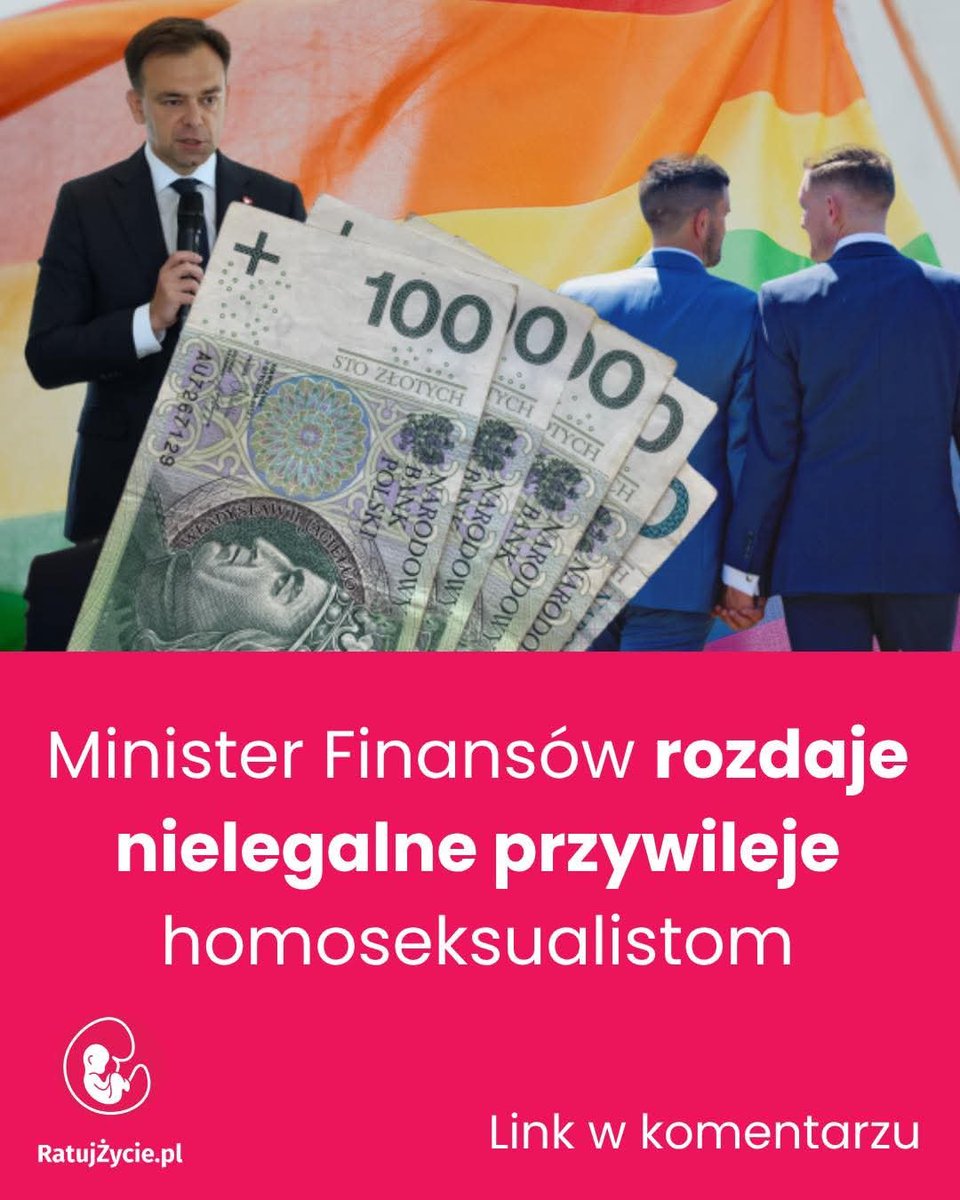 ratujzycie_pl_'s tweet photo. MINISTER FINANSÓW ROZDAJE HOMOSEKSUALISTOM NIENALEŻNE PRZYWILEJE!

Przy okazji widać, że w związkach homo nie chodzi o żadną miłość, tylko o kasę!
👇
https://t.co/oPR9mYoEiL https://t.co/I39VFktZb9