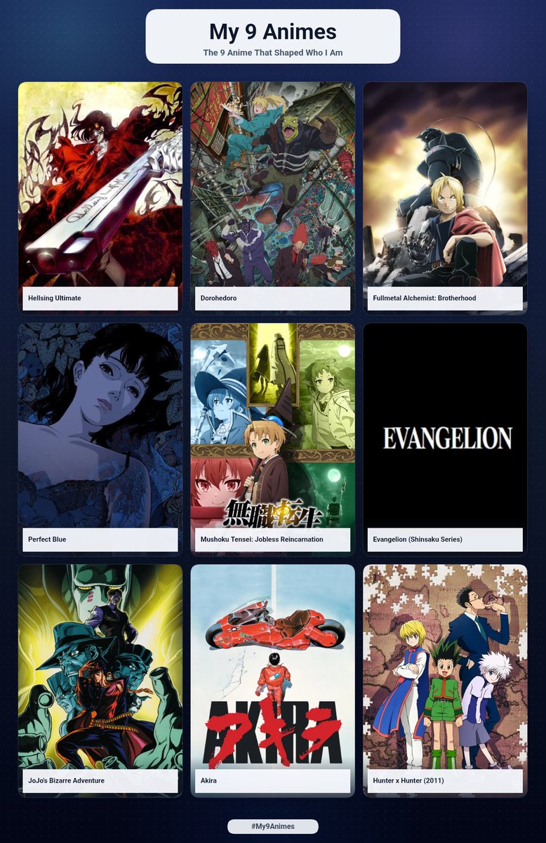 Folkena's tweet photo. Siguiendo con el 🚆 del mame.
Me faltó la lista de anime.
#hellsingultimate
#dorohedoro
#fmab
#perfectblue
#joblessreincarnation
#evangelion
#jojos
#akira
#hxh https://t.co/LiWqRpsnYM