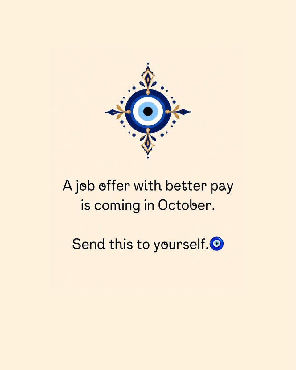 ADITYAK37929458's tweet photo. A better - paying job is coming your way this October. 🧿
Claim it. Believe it. Work for it. Your next opportunity may be closer than you think. 

Save this as a reminder to yourself and send it to someone who needs this energy. 

#SuccessStair #JobOpportunities #CareerGrowth https://t.co/Oy9mZP73Er