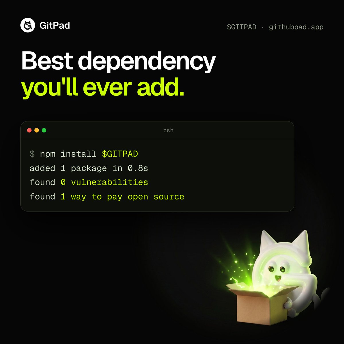 githubpad's tweet photo. npm install $GITPAD

found 0 vulnerabilities
found 1 way to pay open source

CA: 0x4E2E4562d85A7C0BE0c1B7e340ff4a1DD639Bdea https://t.co/MCIkYMy2KE
