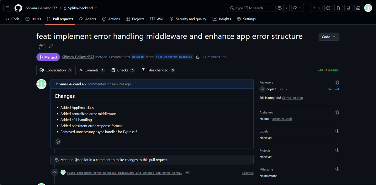 shiv273057's tweet photo. Splitly backend is officially alive. 

Today I set up TypeScript + Express 5, connected PostgreSQL, established a proper Git workflow, and built centralized error handling.

Next: JWT auth + protected routes.

Building it layer by layer. 🔥

#BuildInPublic #TypeScript #NodeJS https://t.co/1i1VVulZD0