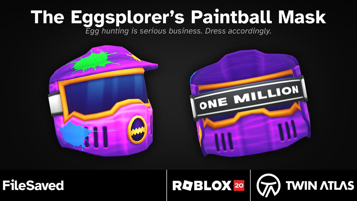 FileSaved's tweet photo. I'm a few days late on this, but I still wanted to show off the paintball mask I made!

Paintball games were a massive part of my childhood, so I'm really glad I got to commemorate the OG with this item!

Thank you so much @Twin_Atlas and @Roblox for this awesome opportunity! https://t.co/tB2X7LQocP