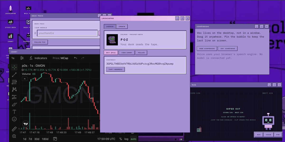 p0s_si's tweet photo. Percolator on Service $p0s v1.0
Memory check ........ ok
Chain link .......... @Solana
Companion ........... Vex online
Starting desk...

A workstation that never shut down. Now it reads the tape.

https://t.co/sPm5NLynid https://t.co/g9hRdUw9je