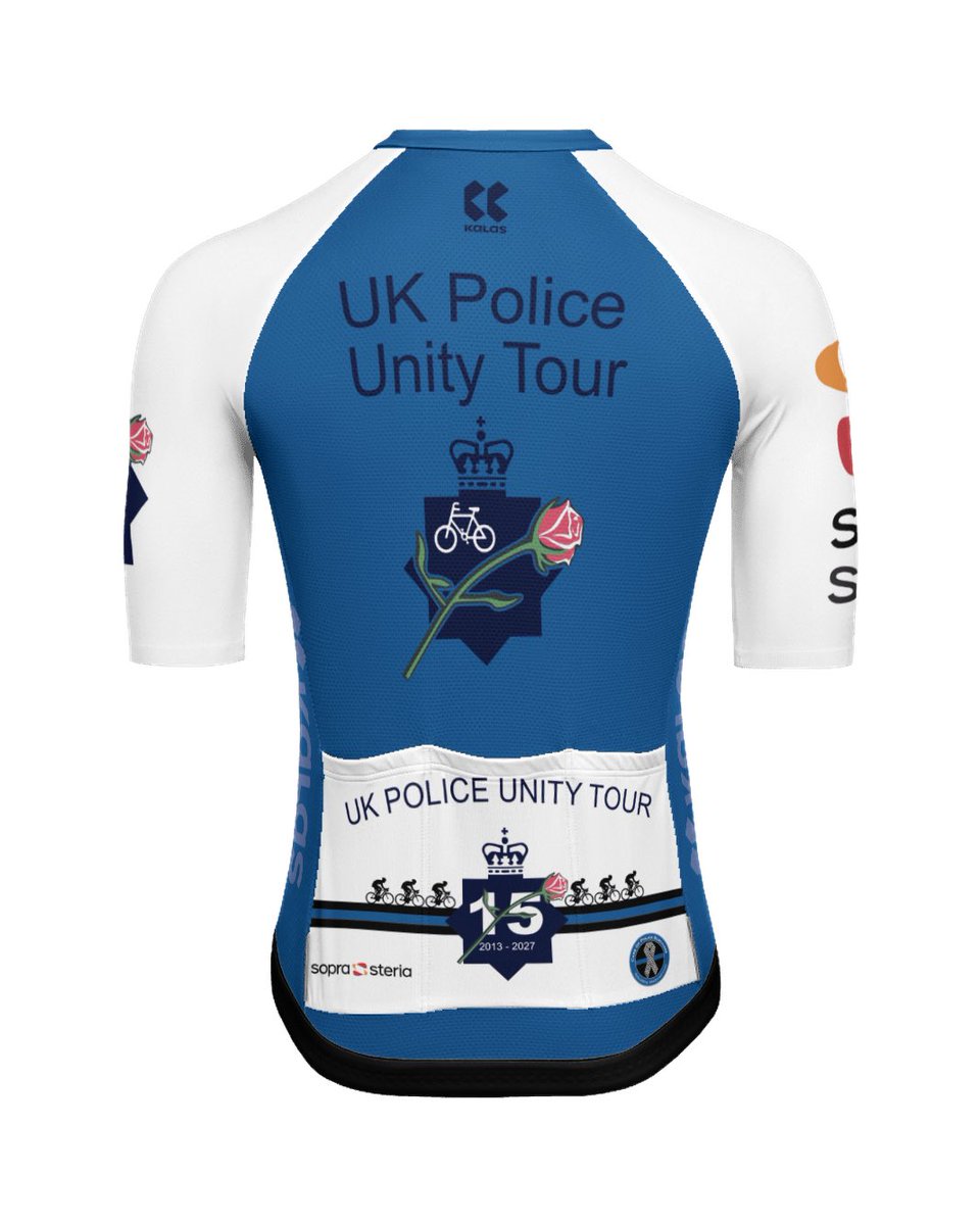 PolUnityTourUK's tweet photo. We’re delighted to reveal the design for next year’s 15th Anniversary UK Police Unity Tour ride shirt by KALAS Sportswear!

A huge THANK YOU to @SopraSteria for sponsoring next year’s shirt!

📢 Registration for the 2027 Tour will be opening soon!
@UK_COPS 
#WeRideForThoseWhoDied https://t.co/UQRgRqfj0u