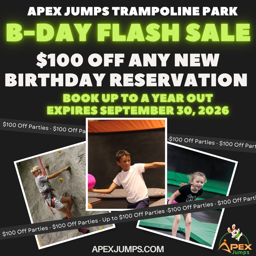 AJdublinoh's tweet photo. 🎂POPULAR DEMAND = MORE TIME TO SAVE!🎂

We’ve extended the $100 Birthday Flash Sale one final time!

📅 Sept. 30 deadline
💰 $100 OFF

#apexjumps #birthdaysales #FamilyFun #indoortrampolinepark #trampolinepark #indooractivities #dublinohio https://t.co/lfq042Tqi7