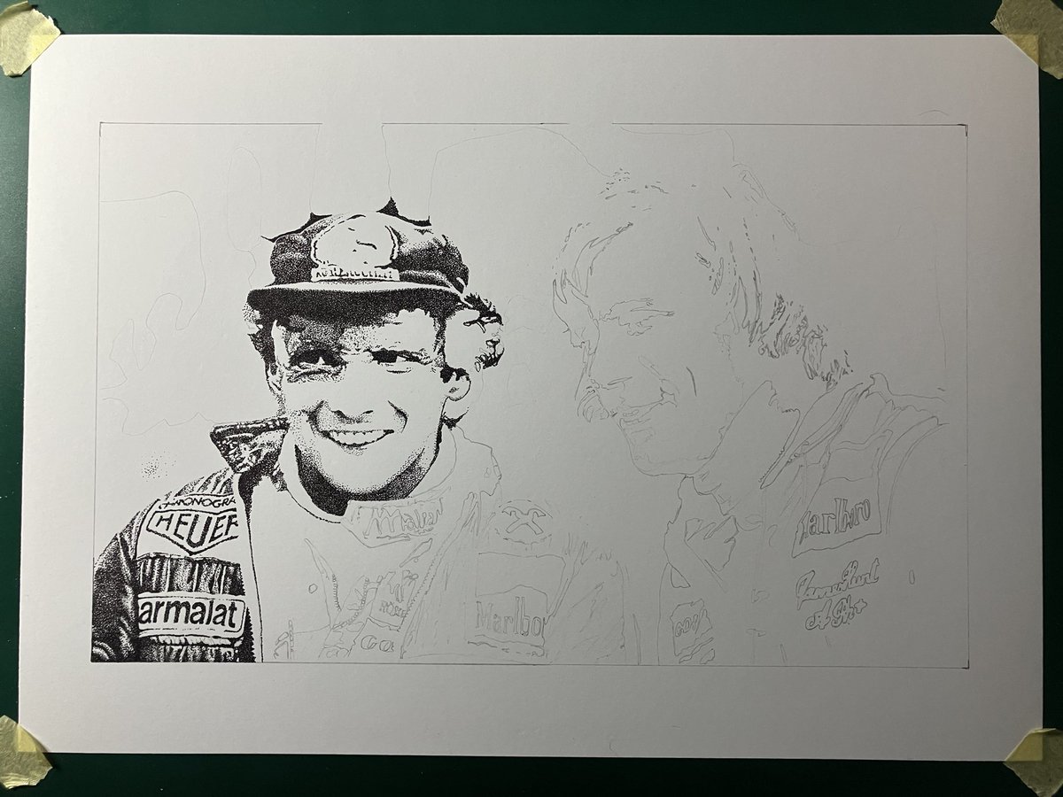 NGAutoArt's tweet photo. With a Goodwood inspired #MondayDoodle and a big commissioned piece taking up the forthcoming week, Niki and James will have to wait a while to be completed. New pens arrived today, so I can make some progress when I get back to them!
#F1 #NikiLauda #JamesHunt #50Years https://t.co/6mrgyAnXwH