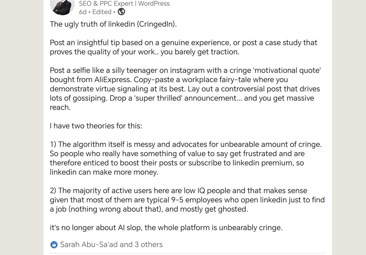 RamizN04's tweet photo. "CringedIn" in a nutshell. Rediculous low IQ platform. https://t.co/71OJ0InkYO