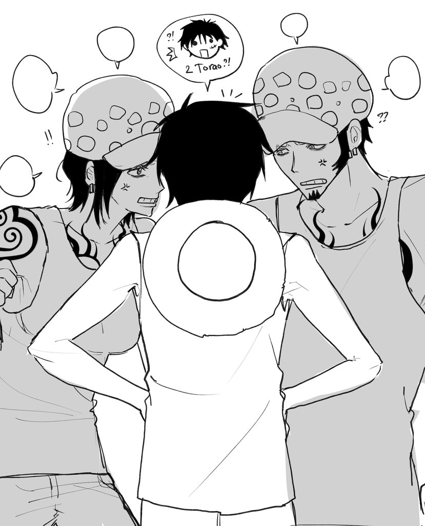 law_phosotvang's tweet photo. 2 law tranh nhau 1 luffy =))))) ùm, luffy thì chỉ là luffy thui nên không quan trọng nam nữ ạ #lawlu https://t.co/tig6p80RG6