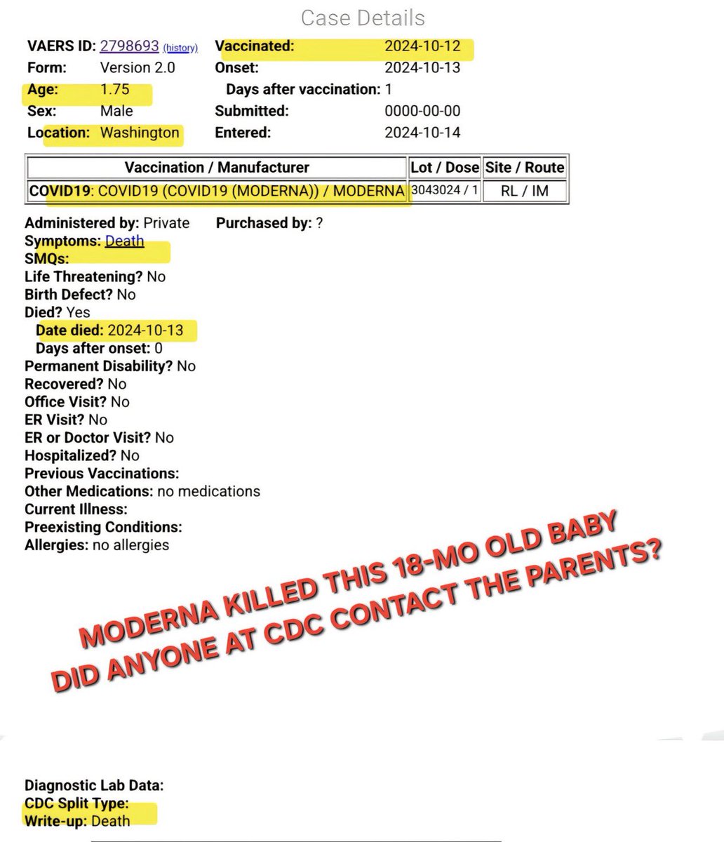 MaryBowdenMD's tweet photo. 18 month old baby died one day after receiving the Moderna shot. People need to go prison for this. 

@julie4butte5 https://t.co/emskXUHI4J