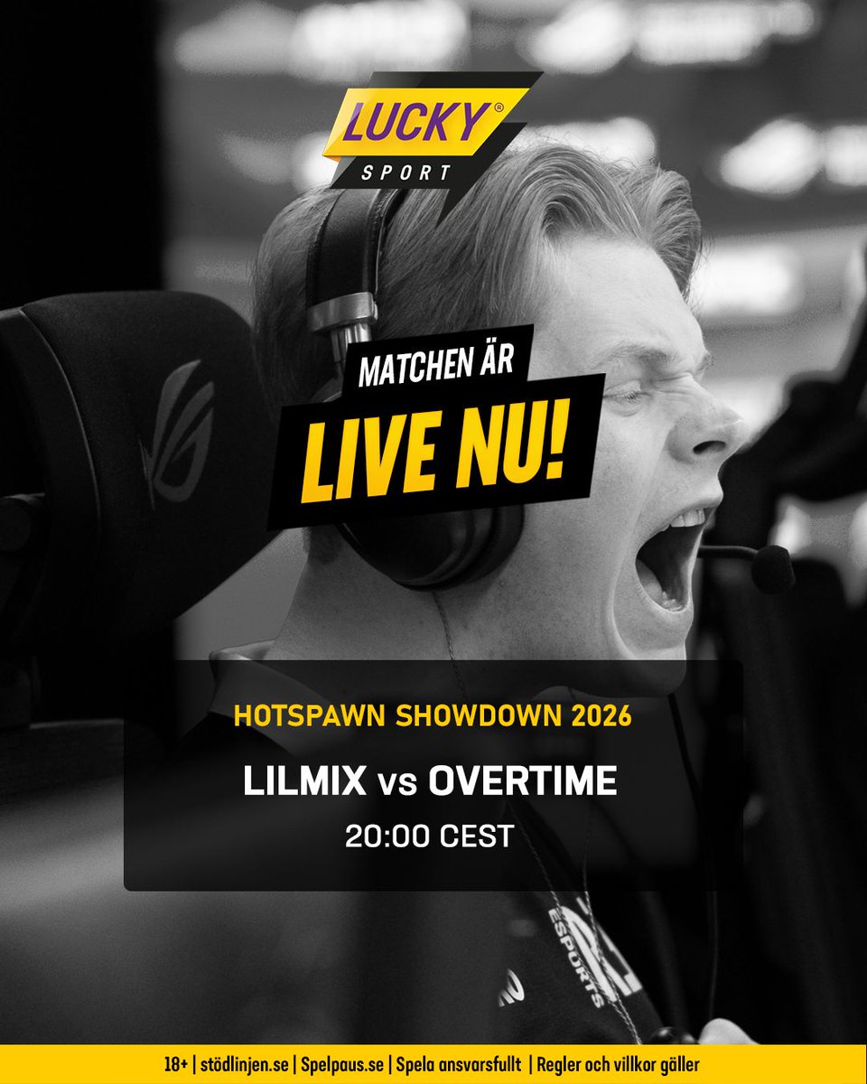 Lilmixgg's tweet photo. Dagens match är live!
🆚: overTIME
🏆: Hotspawn Showdown 2026

18+ | Spela ansvarsfullt | https://t.co/tOsiN205Z0 | https://t.co/ve41OPLcFH | Regler &amp; villkor gäller https://t.co/4ACi64szwj