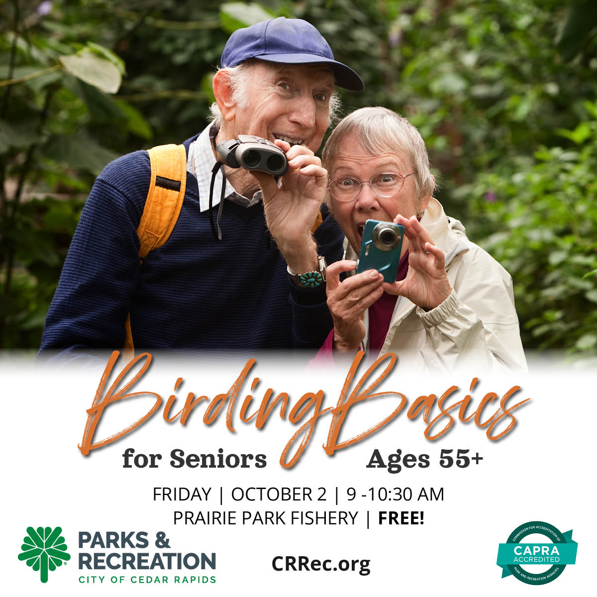 CityofCRiowa's tweet photo. 🐦 Add some birdsong to your Friday morning. Next Chapter Birding Basics is October 2, 9-10:30 a.m. at Prairie Park Fishery. Adults 55+ can learn bird ID tips on a short, paved guided walk. FREE.
 
 Register by Sept. 30: https://t.co/x5hQKIzAYb
 
 #NextChapter #PlayCR https://t.co/0tZwZ5Wfia