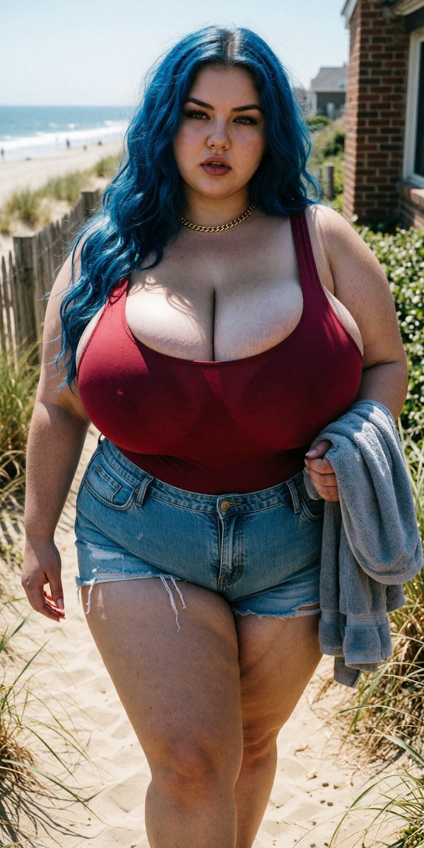 Heavy_Helen's tweet photo. Beach day energy ☀️
Blue hair, salty air, and zero plans except the ocean.
Red top + denim shorts = the only uniform I need.
Who else is living for this weather?
#BeachDay #BlueHair #SummerVibes #PlusSizeStyle #CurvyAndConfident #OceanViews #DenimShorts #BeachFashion #BodyCount https://t.co/PUMMAinpyd