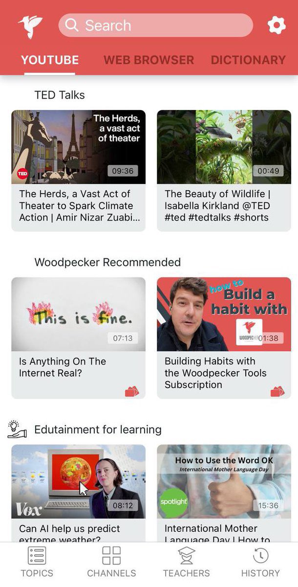 KAlotibei's tweet photo. تطبيق Woodpecker لتطوير مهارة الاستماع والقراءة #باللغة_الانجليزية ومن مميزاته:
- يعرض مقاطع قصيرة.
- بتصنيفات مختلفة ومتنوعة. 
- ظهور النص على المقاطع. 
- وفي حال مرت عليك كلمة مافهمتها بمجرد الضغط عليها يعطيك شرح لمعناها. https://t.co/4pvlhrRXMq