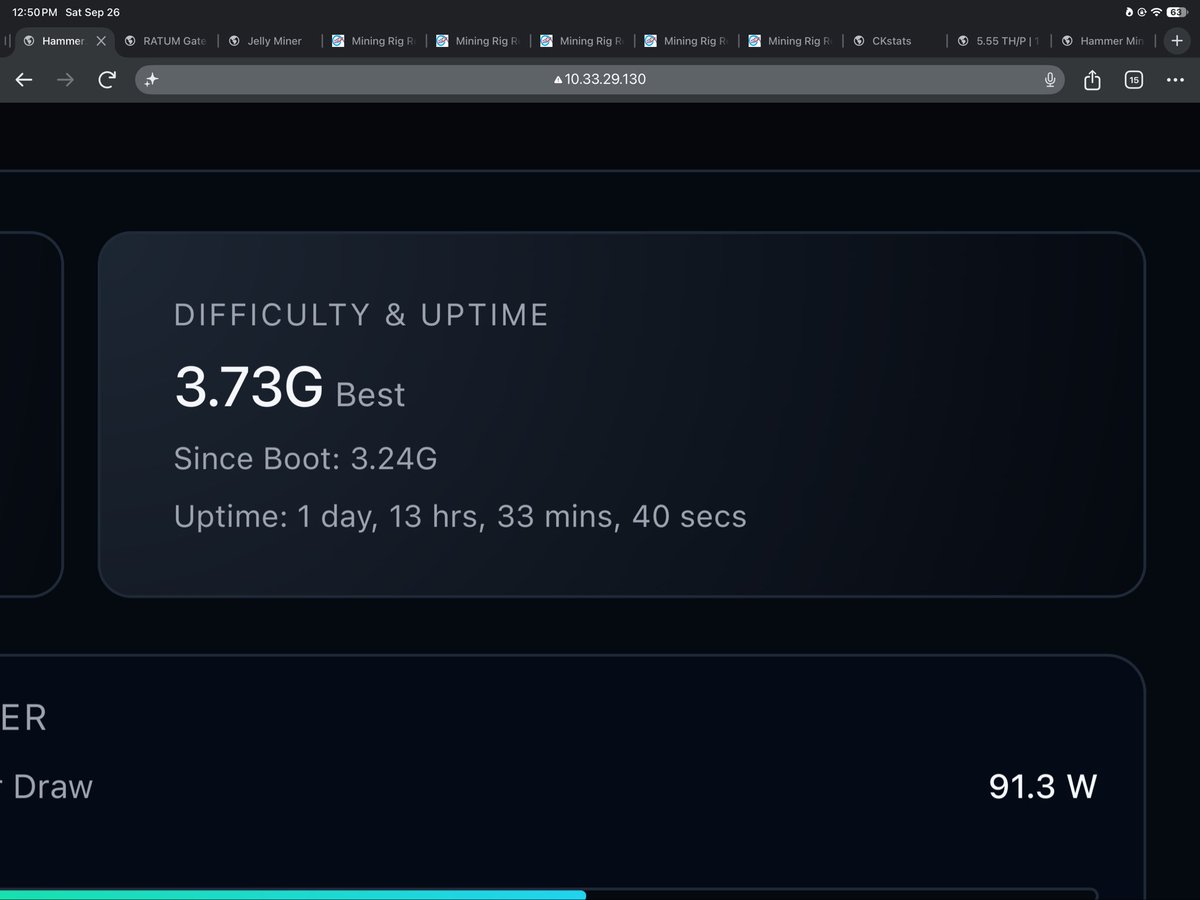 Fully_Electric's tweet photo. @hammerminer  Please add BLOCK FOUND popup or something similar to the P2 firmware when the miner find the solution! Please ..

So i have been putting the P2 under extensive testing, using MiningCore and CKPool pool software .. 

The P2 has passed with flying colors using Thor OS v1.0.2,
i can 100% recommend using the P2 with this version of the Thor OS, future version will be fully tested as well stay tune..

Thor OS firmware v1.0.2
1) P2 passes (pool to miner stable continues single session) no constant drop, reconnect, and reauth )

2) Proper network share calculation and submission to the pool. (zero miss match share difficulty) 

3) Static pool to miner share difficulty using password field "d=xyz" works perfectly now including on forced reconnection.

4) zero duplicate share submission, including on forced reconnection, miner drop last job and work on new job pool issue.

5) zero invalid share submission (miner builds proper share base on pool jobs issue to the miner)

6) proper pool to miner communication miner immediately drop previous job when pools receive block found from the network and issues new job to the miner. (miner no longer waste time keep working on old stale job)

7) miner abject to pools difficulty changes instantly when not running is static diff mode.

The only failure pools indicates block solved by miner and miner does not have any form of indication to user!! @hammerminer  Please add some sort of indication on the miners screen or dashboard when miner find a solution!!  

Truly great job on the P2 v1.0.2 firmware!!  two testnet4 block found .. during testing on v1.0.2
https://t.co/bMX3lvCLal

https://t.co/UYvnsWLbCk
@altair_tech  @AlteredComponet