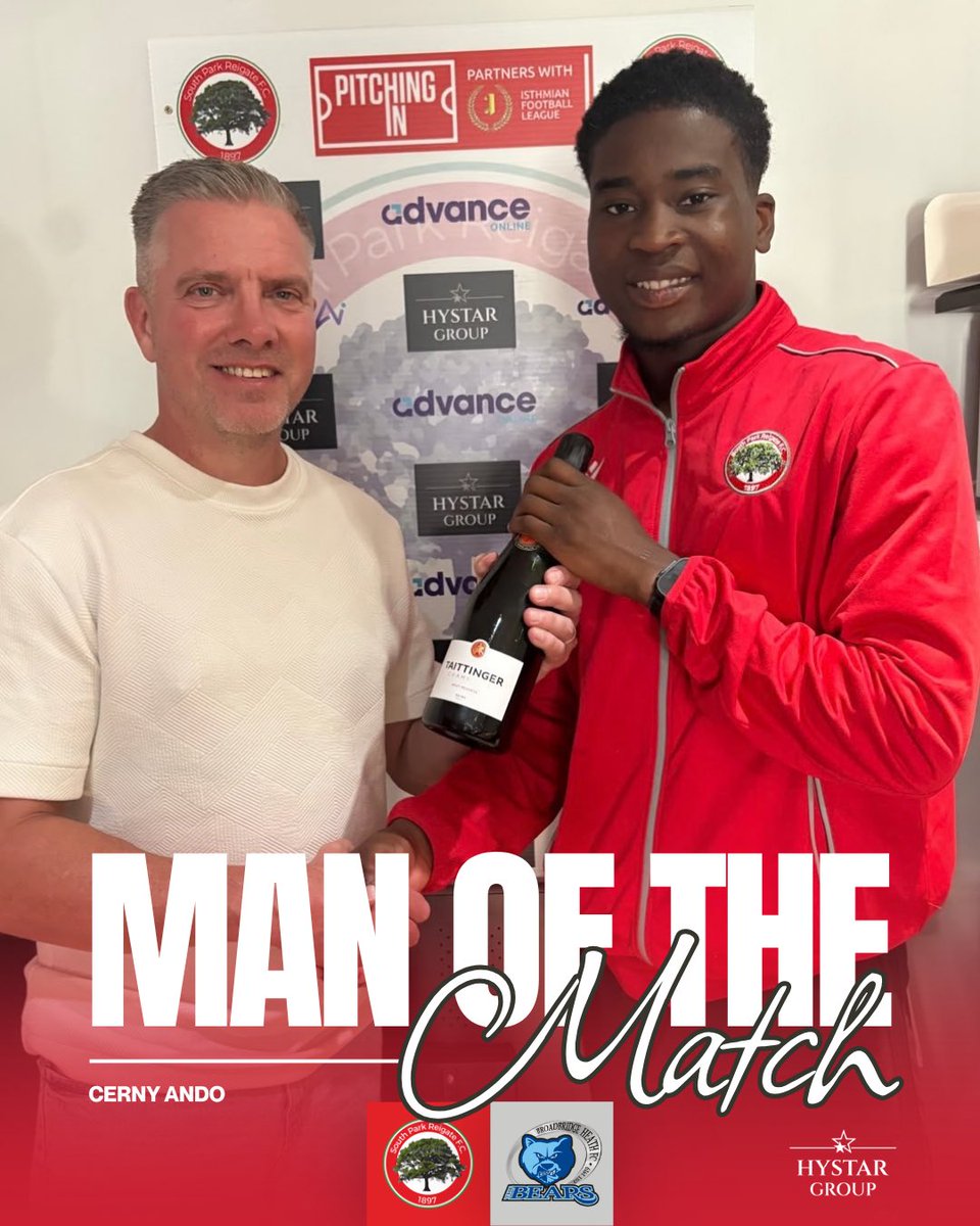 South_ParkFC's tweet photo. 🤩 | 𝗠𝗔𝗡 𝗢𝗙 𝗧𝗛𝗘 𝗠𝗔𝗧𝗖𝗛 

MOM today was Cerny Ando! He’s been in the running for the last couple of games. Today not only was he outstanding at the back but he scored the winner!

Well done, Cerny 🤝⚡️

Presented by Andy Hyde from Hystar Group. 

MOTM Sponsor: @hystargroup 
Player Sponsor: Available

❤️💚🌳⚡️

#upthesparks
#wearesouthpark