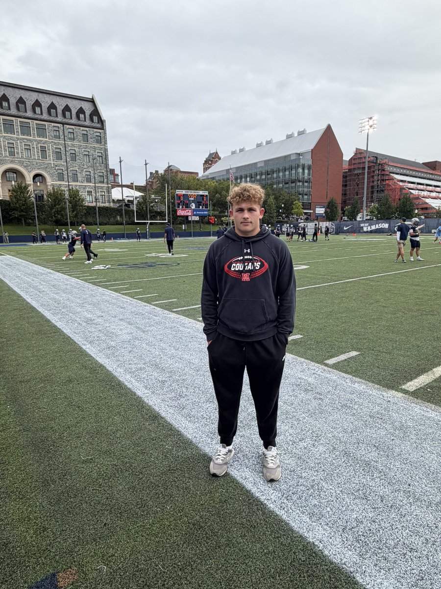 HNenstiel's tweet photo. I had a great game day visit at Georgetown! Thank you to all the Coaching Staff for inviting me and making me feel welcomed. I really enjoyed getting to see the campus, experience the game day atmosphere, and learn more about the program. @CoachRamey_ @HoyasFB https://t.co/VICt9zWFfE