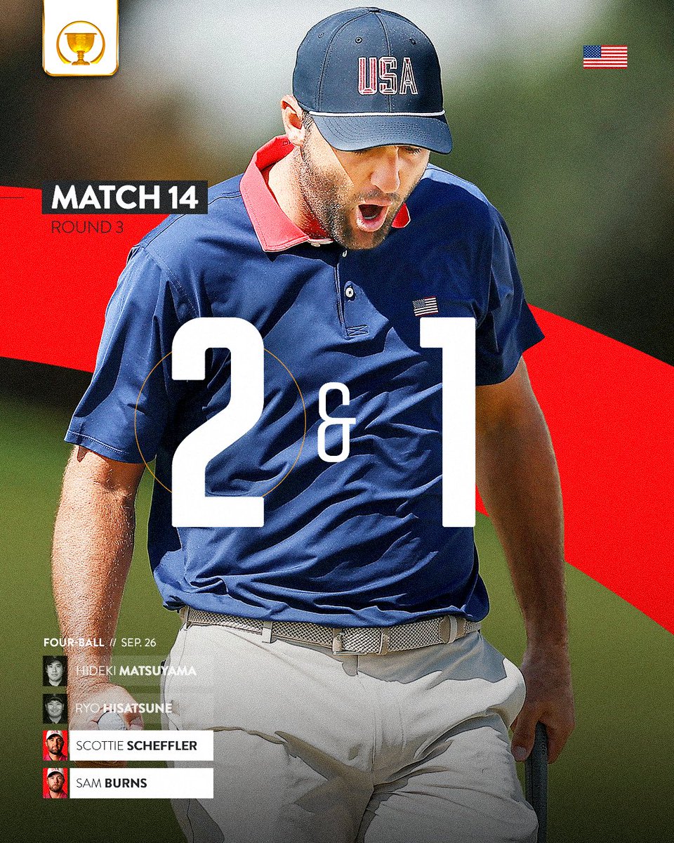 PresidentsCup's tweet photo. The team of Scheffler and Burns secure another point for the U.S. Team.

#PresidentsCup | #USTeam https://t.co/DDnPqp5Z0k