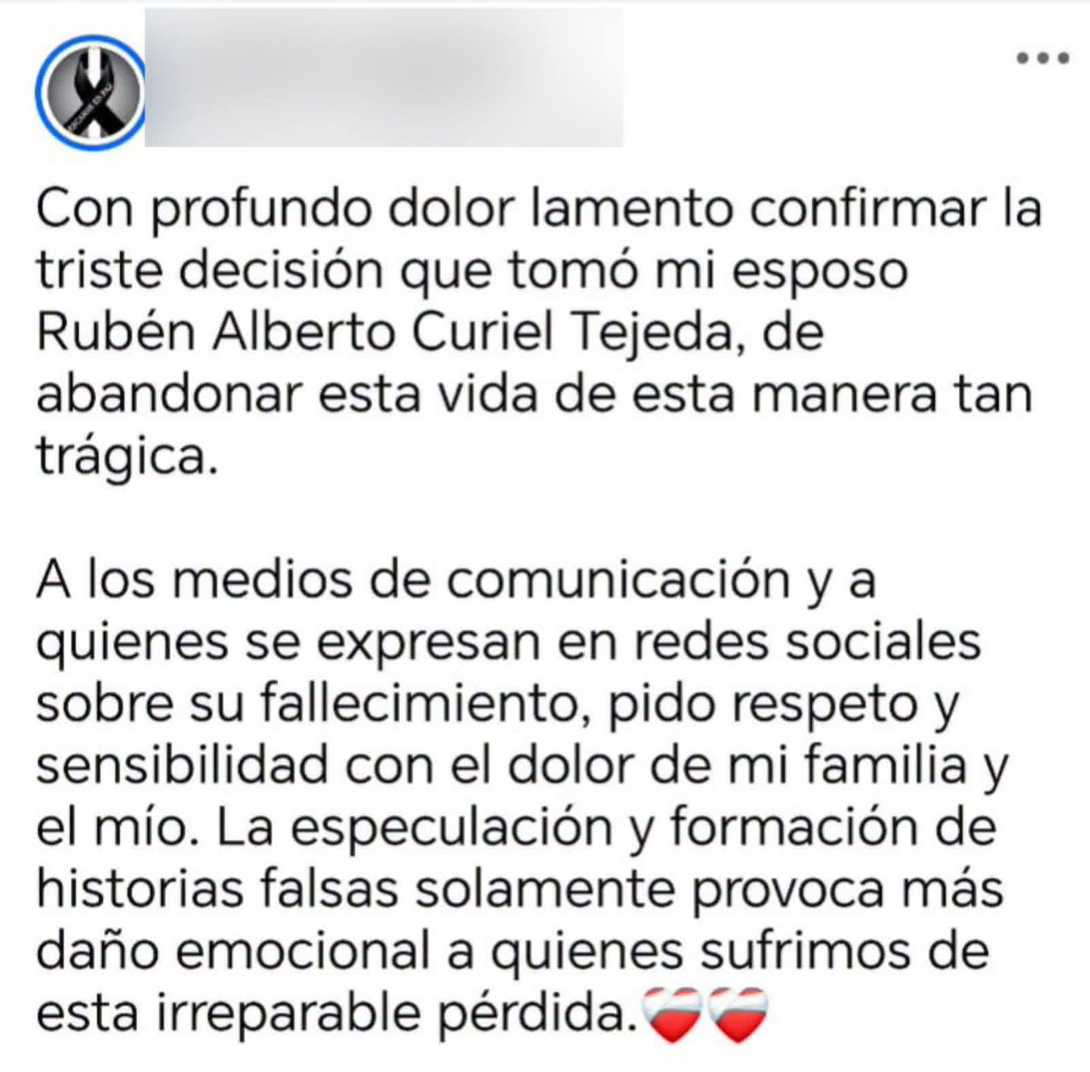 Cintillo_'s tweet photo. 🚨🖤 #PUEBLA | Esposa de Rubén Curiel, exfiscal hallado sin vida en CIS Angelópolis, confirma su deceso y pide respeto:

“Con profundo dolor, mi esposo tomó la triste decisión de irse”.

Pide no especular 🕊️ https://t.co/NOTpQRRtZ3