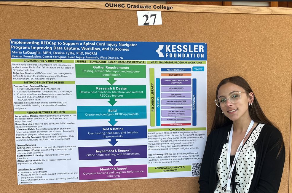 KesslerFdn's tweet photo. Maria LaQuaglia, MPH, represented Kessler Foundation at #REDCapCon2026, sharing how the team implemented REDCap to support spinal cord injury research. Maria is a senior research data coordinator.

Learn more about Maria: https://t.co/vVkC3jIR6N https://t.co/14sAosKF0V