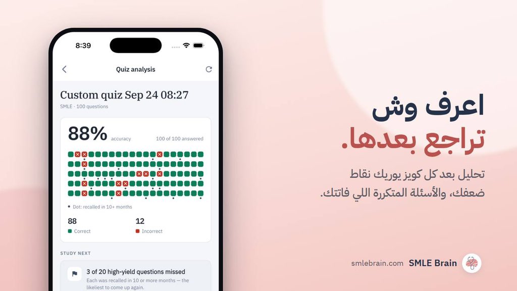 ResidentJobs's tweet photo. اقوى تطبيق لتجهيز SMLE ❤️‍🔥🧠🩺

📝اسالة MG/GB كامله منقسمة على التخصص والمادة بدون اشتراك

⚡️فلتر للتخصص، المادة، الشهر عشان تقوي نفسك على نقاط الضعف

📚التطبيق يحذف التكرار داخل نفس الشهر بحيث ما تشوف نفس السؤال ٥ مرات بجلسة وحدة

🩻تدريب على اسئلة الصور بطريقة سريعة وسهلة وواضحة

🔎 بحث فوري: اكتب اي مرض او دواء او علامة، وتطلع لك كل الأسئلة المتعلقة فيه 

متوفر على الايفون والايباد والاندرويد
📲 https://t.co/uFHarPOpH1