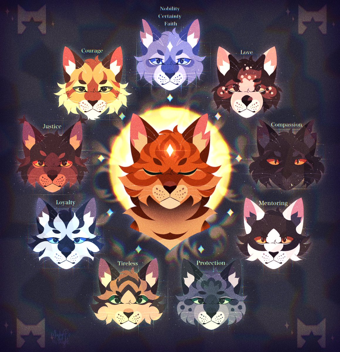 Jaylight_Night's tweet photo. - Firestar’s Nine Lives -

Finally finished this piece :3

Starclan Characters: Bluestar, Lionheart,Redtail,Silverstream,Runningwind,Brindleface,Swiftpaw,Yellowfang, &amp; Spottedleaf
#warriorcats https://t.co/xqFCKlcqgo