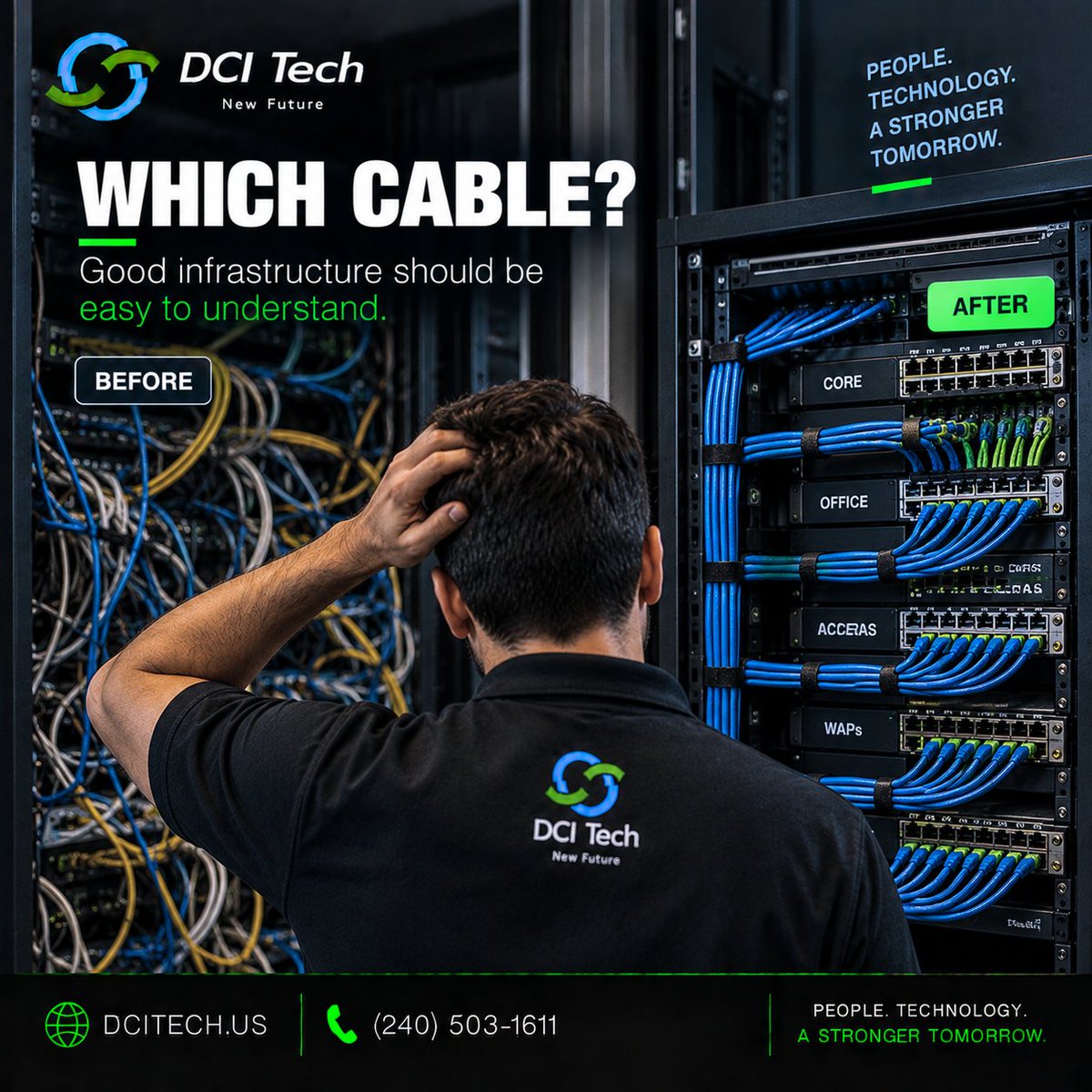 dci_tech's tweet photo. A clean network rack is more than good looks.

Proper labeling and organized cabling make troubleshooting, maintenance, and future upgrades easier.

🌐 https://t.co/lJ7sISli4F | 📞 (240) 503-1611

#DCITECHUSA #StructuredCabling #Networking https://t.co/DECCDOdDrT