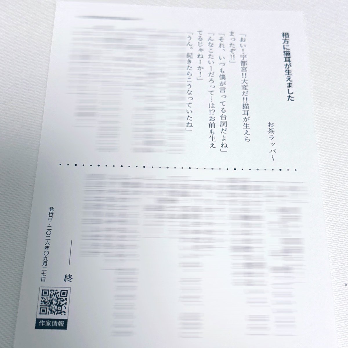 OchaUMAMI's tweet photo. シールセット→スマホに入る大きさです。
サバシール→クリアシールになってます。
ペーパースタンド→ポストカードに印刷してありハサミで切って組み立てる感じです。自立します。(画像のものは試作品なので端が欠けてます)
小説ポスカ→猫耳が生えたほのぼの短編です。 https://t.co/RuRYtOhPk3
