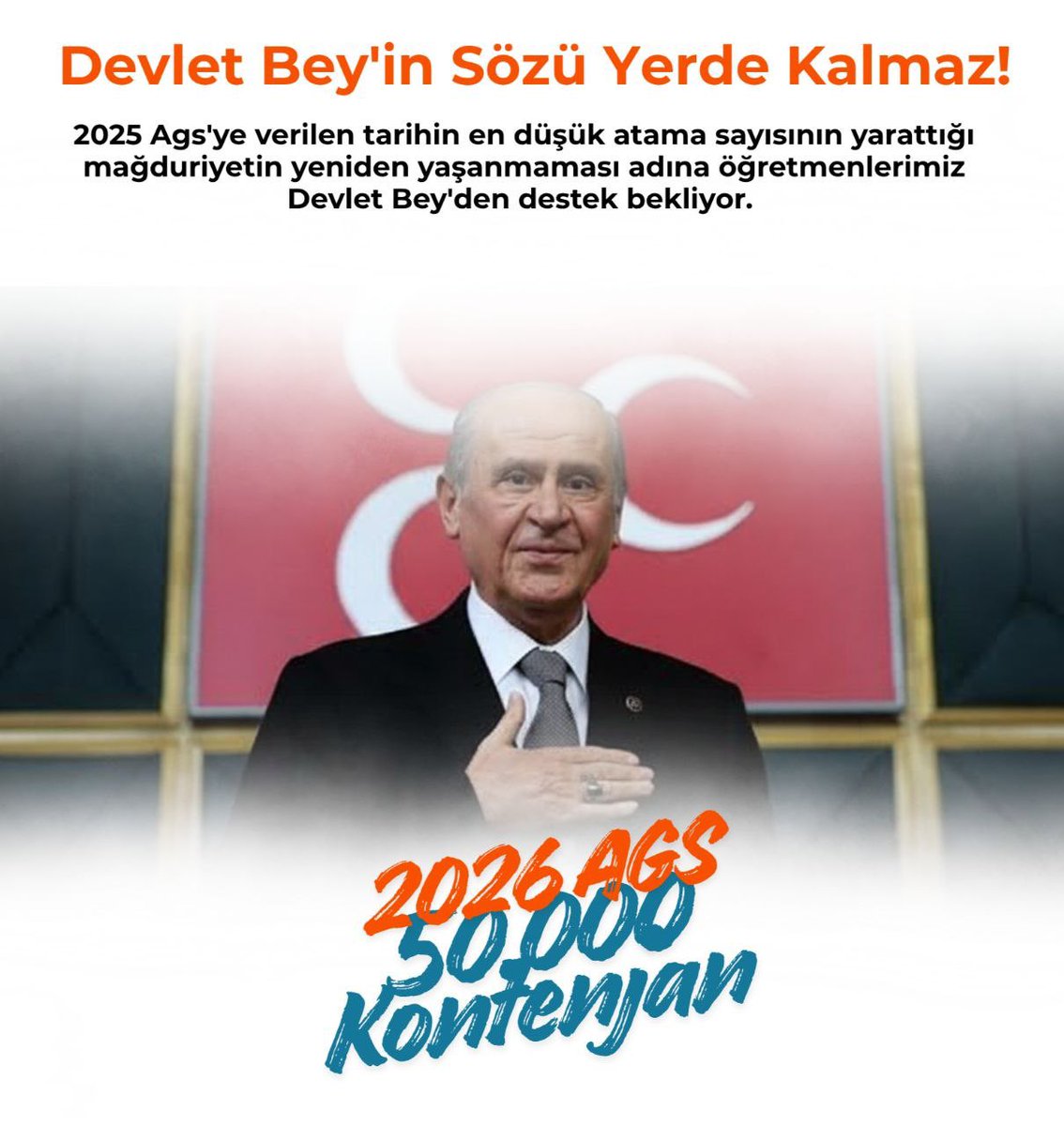 musikimuallimat's tweet photo. Türkiye Yüzyılı'na yakışır şekilde gençlerin devlette istihdamını artırmak adına, Sayın Devlet Bahçeli'nin 2026 AGS'de 50 bin atama için destek vereceğini umut ediyoruz. @RTErdogan @Yusuf__Tekin @dbdevletbahceli @PrfDrFilizKilic @MHP_Bilgi #DevletBeyAGS50Bin https://t.co/QpgucENoRP