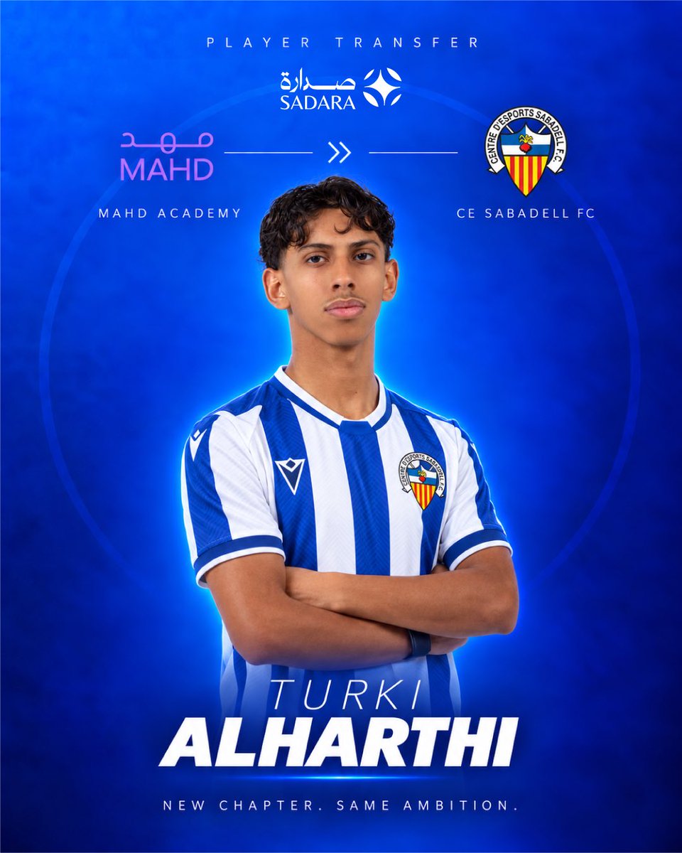 salharthi_s_11's tweet photo. انظم اليوم اللاعب تركي الحارثي إلى صفوف نادي 
  #ساباديل الإسباني فريق تحت ١٩ سنة وهو احد الاندية التي تلعب في الدوري الاول الإسباني في نفس الفئة السنية ، واللاعب هو أحد مخرجات اكاديميات مهد تمنياتنا ودعواتنا له بتوفيق والنجاح 🤲🏻 ❤️#مواهب #مهد #الدوري #اللاعب #الاتحادالسعودي