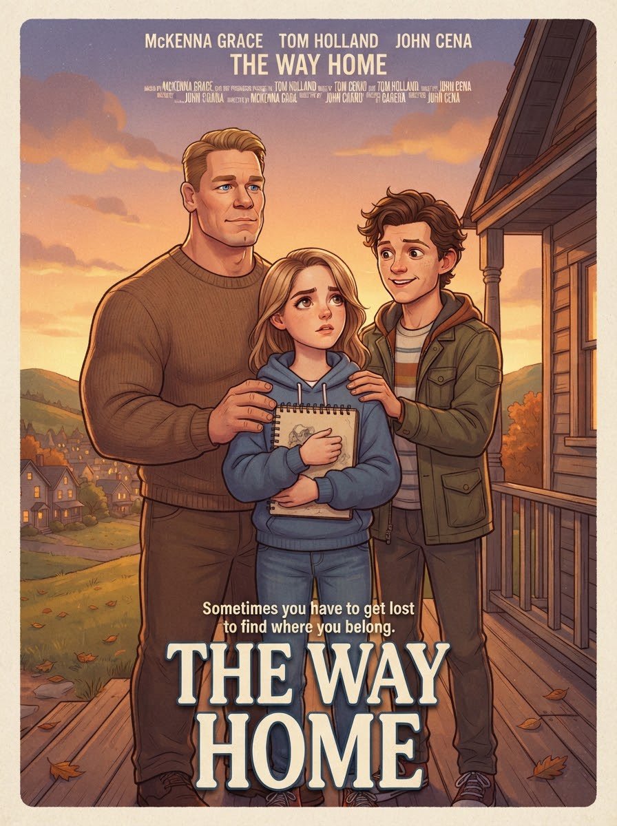 MrMovieArtist's tweet photo. #Ai #AiArt #Concept #Poster #Movie #TheWayHome #McKennaGrace #TomHolland #JohnCena #Sometimes #Lost #Belong #Family #Home #People https://t.co/p3i2rJ43l1