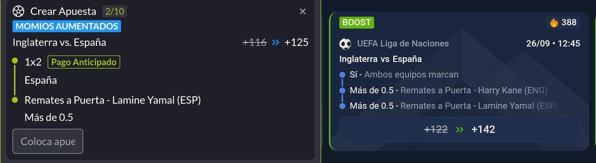 YellowpicksVer's tweet photo. Me preguntaron cuales boost tienen mas probabilidad de darse. Uno es de @teammexicomx y otro es de @WinpotMx  Aquí se los dejo 😎👍🏻

Pd: Inglaterra tiene las bajas de Declan Rice, Cole Palmer, Marcus Rashford, Kobbie Mainoo y Tino Livramento. España mantiene la base del Mundial 👀
