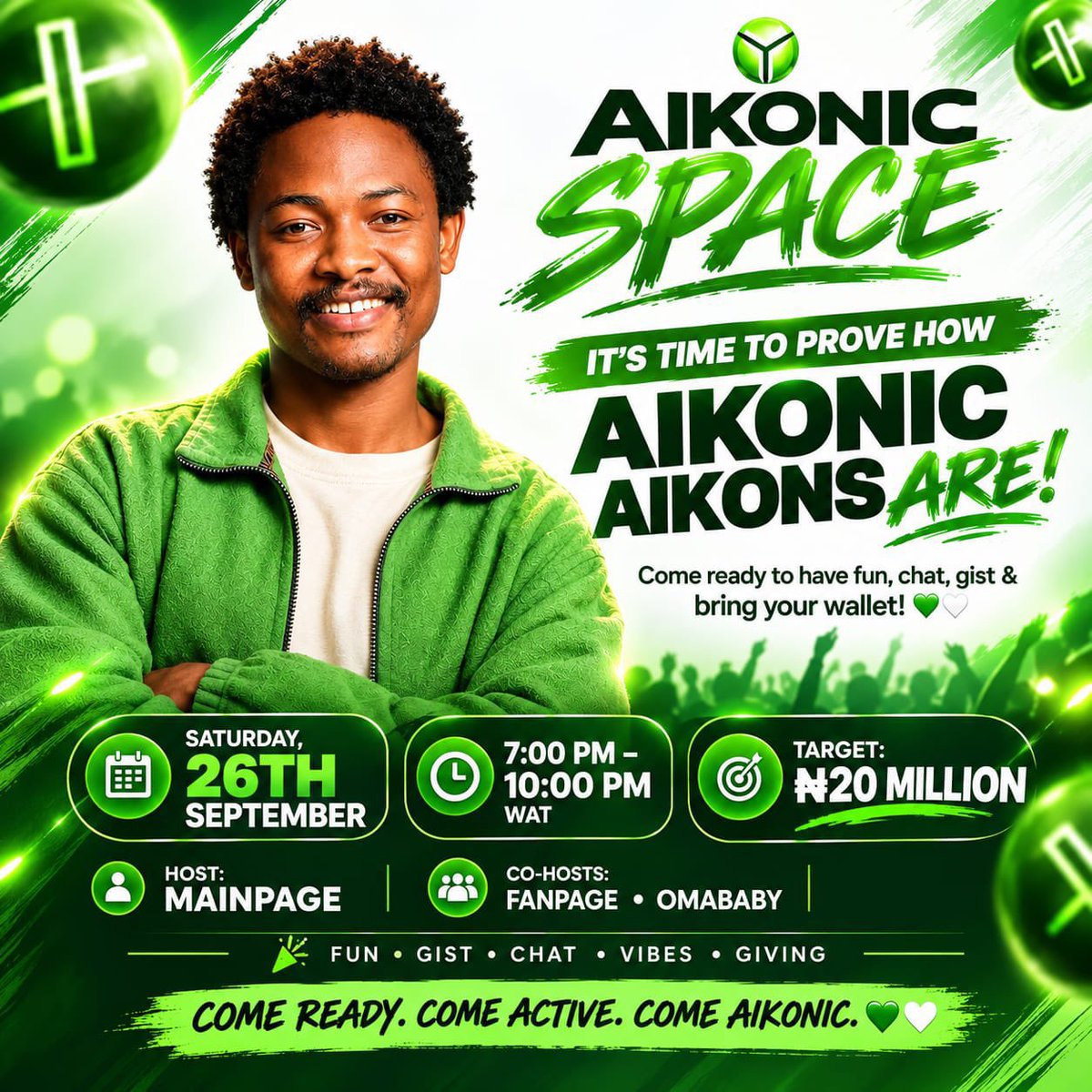 Ttee_y's tweet photo. AIKONS JOIN SPACE NOW!! 💚💚
#Bbnaija
#Aikons https://t.co/fsWGL9W4A5