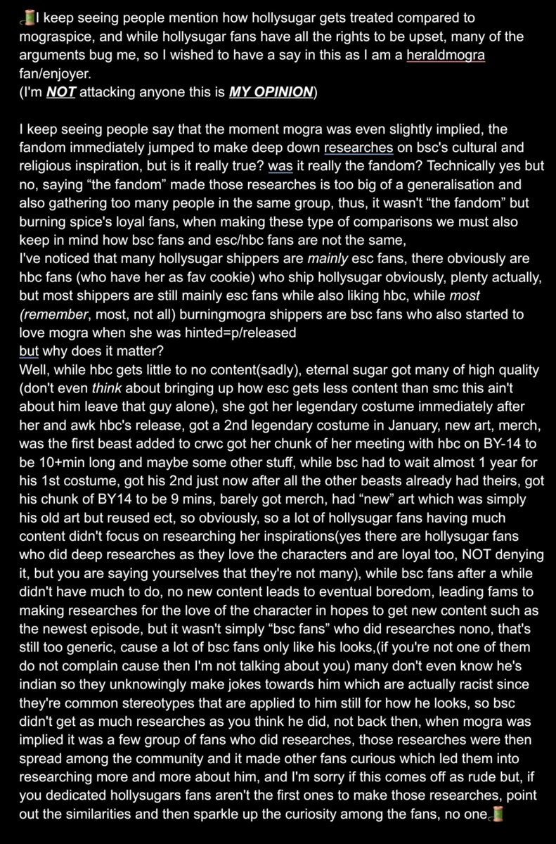 Burningch33se's tweet photo. it's really upsetting how #hollysugar gets treated gets treated compared to mograspice despite them both being based on married couples because hollysugar is a wlw ship, but must you really drag down #heraldmogra and its fans to prove your point?🧵
(ain't no one reading ts) https://t.co/jiuqgLn34g
