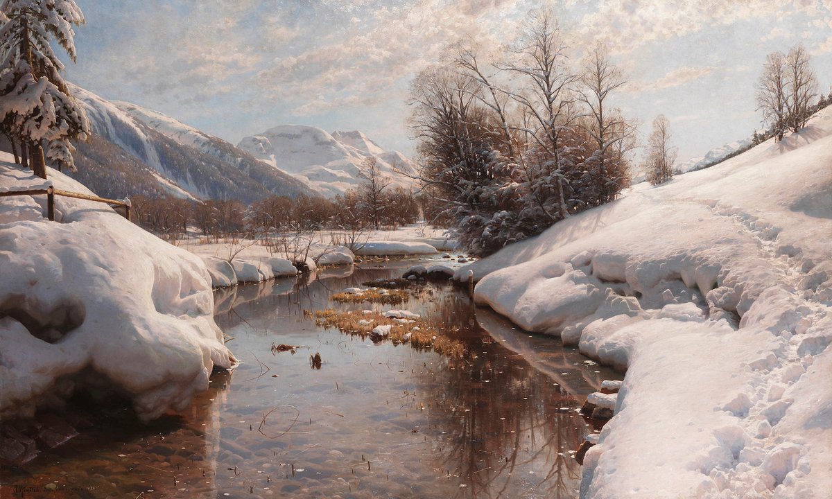 RomanticCanvas's tweet photo. Winter sun in Engadin 
Peder Mørk Mønsted, 1914 https://t.co/PIRmxtf14z