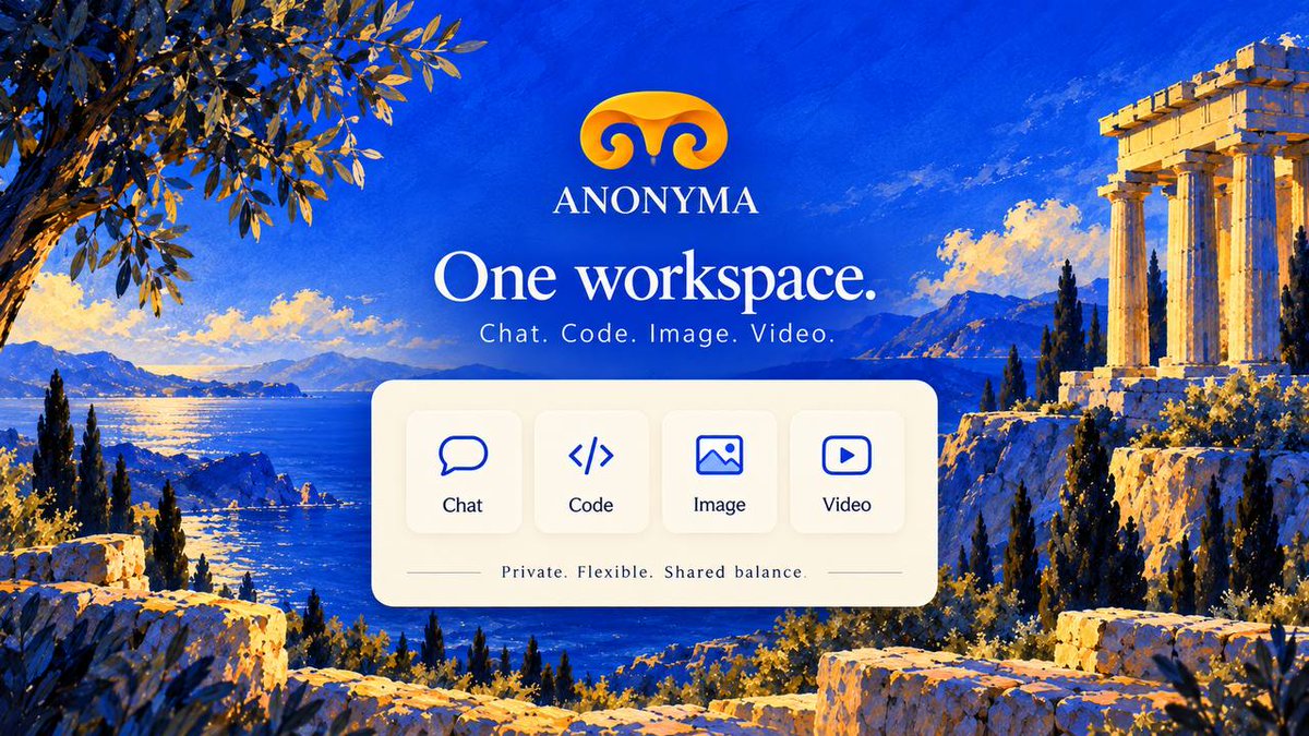 UseAnonyma's tweet photo. Most ideas are messy on the way to becoming useful.

A chat becomes code. Code needs a preview. A concept needs an image. The image turns into a video. Then the whole thing gets revised.

One workspace means the work does not have to restart every time it changes shape. https://t.co/Wx8A4s1oUG