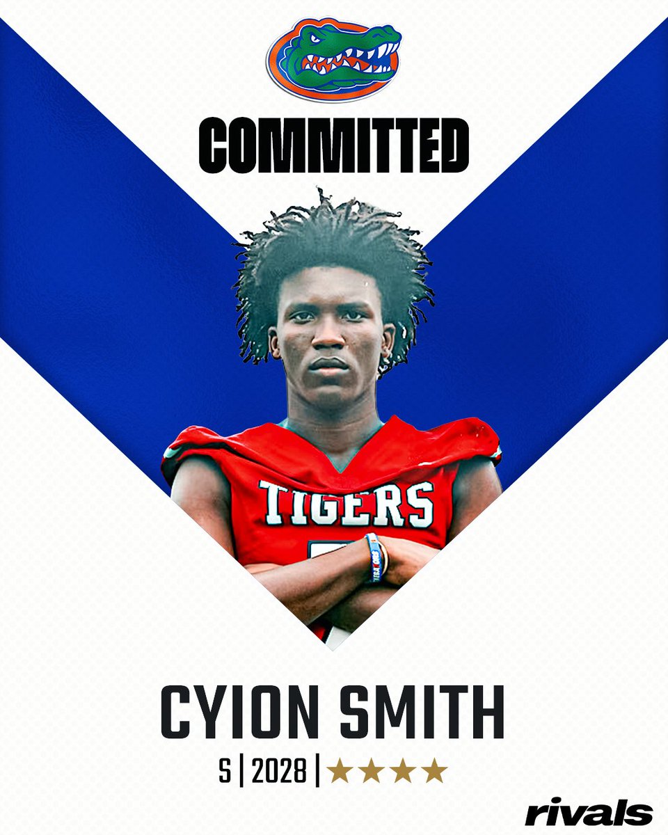 Rivals's tweet photo. 🚨BREAKING🚨 2028 4-star safety Cyion Smith has committed to Florida, @ChadSimmons_ reports🐊

Read: https://t.co/JasN7TDQ4O https://t.co/diSUcVn1NI