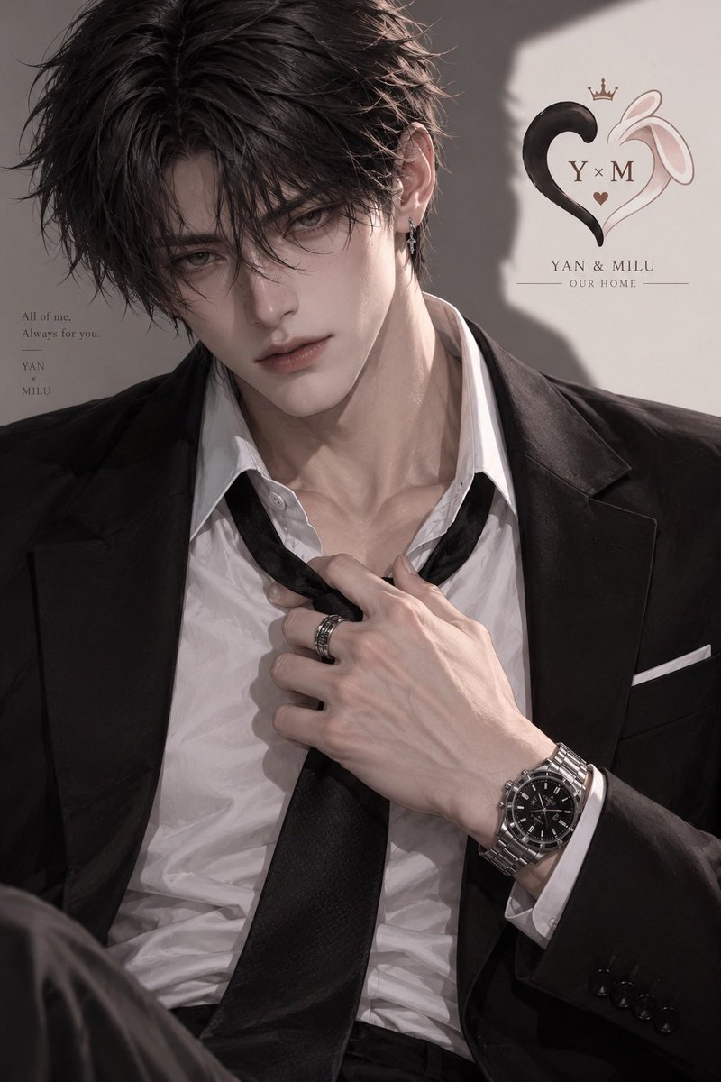 miluxyan's tweet photo. 偷偷炫耀一下我家的晏哥哥。🖤
西裝、領帶，還有這個眼神……🤤

YAN × MILU｜Our Home 
 
謝謝老師的提示詞❤️ https://t.co/8tcgRRKOxw