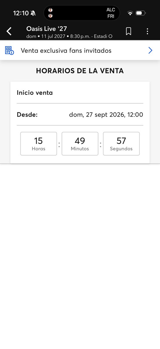 Tododefutebol's tweet photo. @Ticketmaster @Ticketmaster_Me 

Por qué si mi venta de oasis era hoy sábado a las 12 me meto a la fila y me sale esto??? https://t.co/U73Uyq3o5D