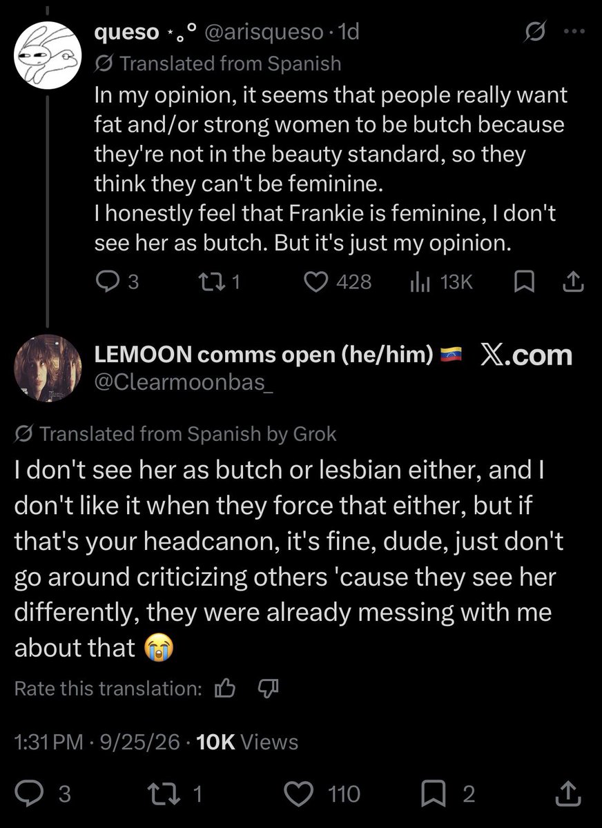 AsterMidnight's tweet photo. @mxyurifull @polypearIs Not exactly what I said but still 😭 it’s not forcing anything if it’s pretty much shown she dresses more masc (not even going over the elephant in the room that butches don’t have to be exactly masc) https://t.co/ADQtHNU46V