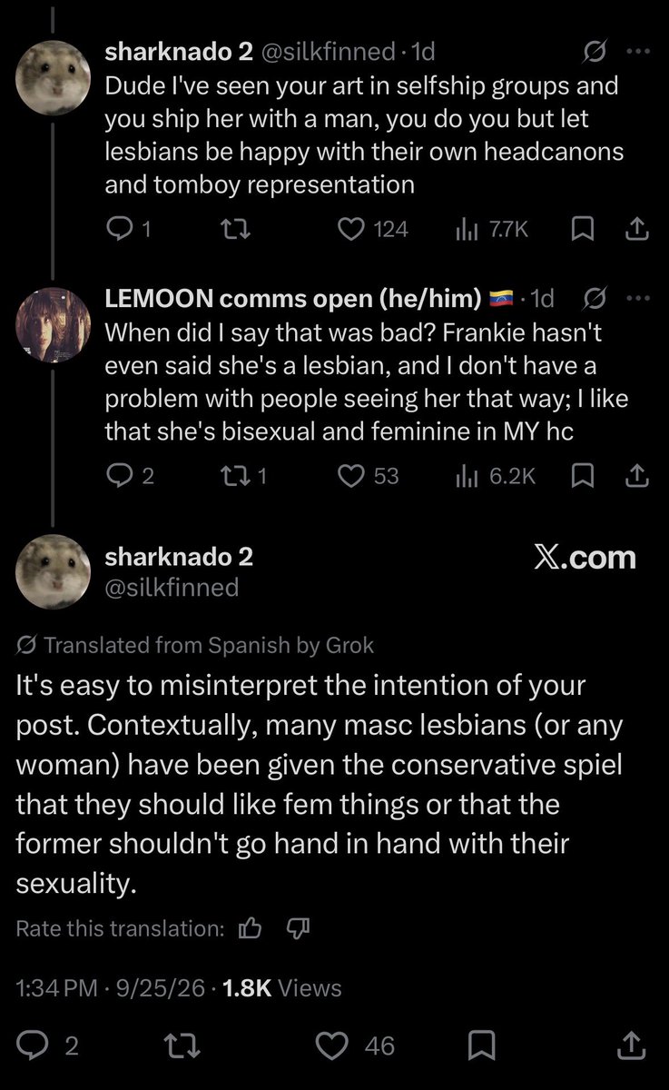 AsterMidnight's tweet photo. @mxyurifull @polypearIs Not exactly what I said but still 😭 it’s not forcing anything if it’s pretty much shown she dresses more masc (not even going over the elephant in the room that butches don’t have to be exactly masc) https://t.co/ADQtHNU46V