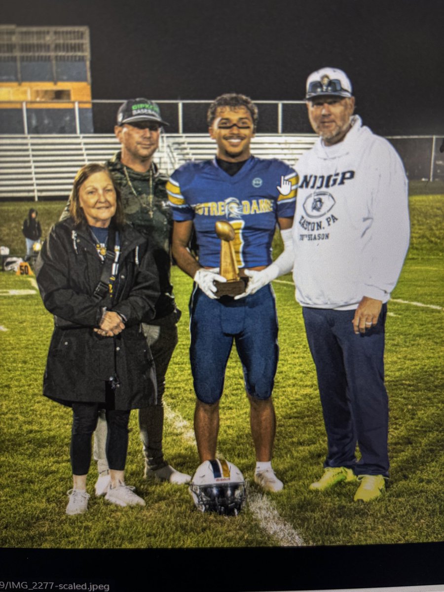 NDGP_FOOTBALL's tweet photo. Congrats to @NDGP_FOOTBALL senior RB/LB AARON GORDON, who was named GAME MVP following the Crusaders’ 55-0 victory over Catasauqua on Thursday night!

The Game MVP Award was presented in honor of the late former asst. coach Anthony Casciano, Sr.

Congratulations, Aaron! 🏆⚔️ https://t.co/pm7RDLUVXF