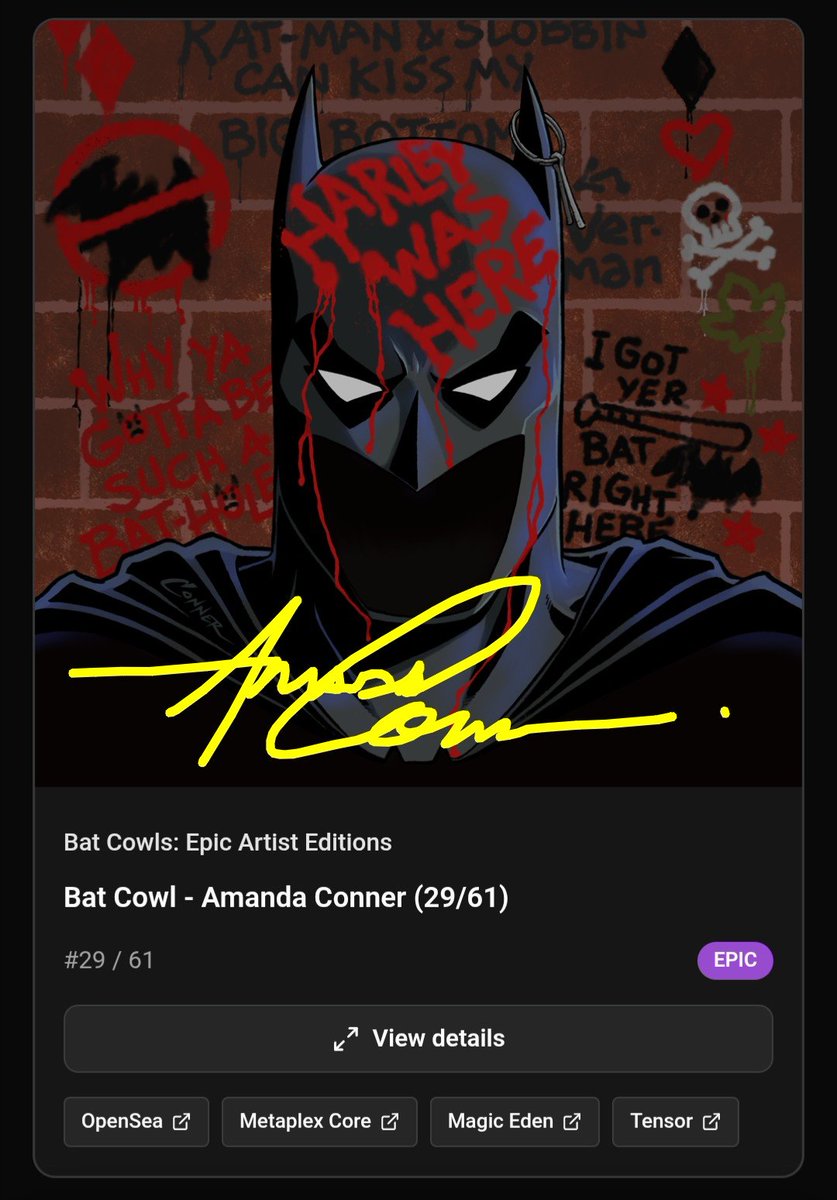 RedxCarbon's tweet photo. The @DCOfficial Epic Artist Editions exclusively on @CandyDigital signed for the first time by the talented @AmandaRantsAlot 

#BatCowls #BatCowlsForever https://t.co/20WIj7r3oD
