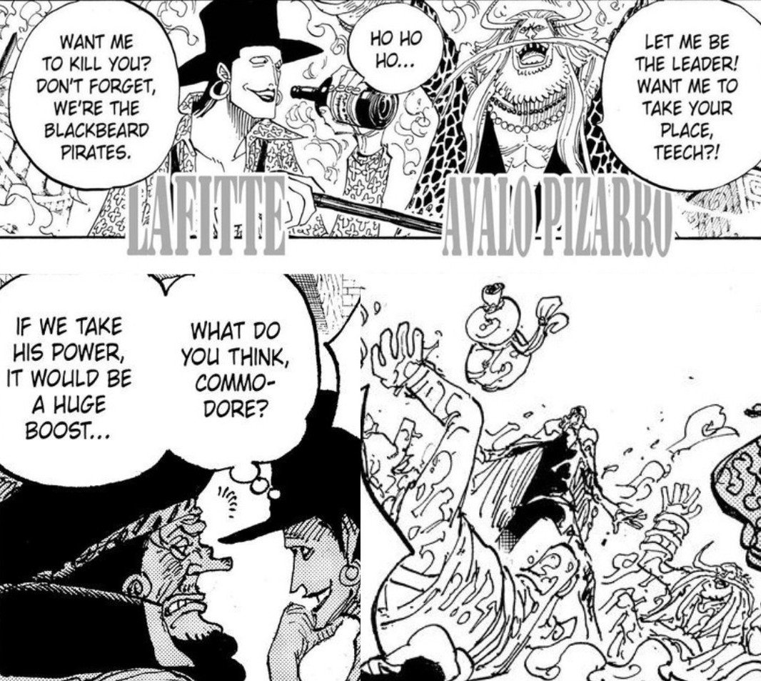 P_key3's tweet photo. Avalo Pizarro est une victime des actions de Lafitte

Lafitte est l'homme le plus proche de Teach
Pizarro voulait prendre la place de Teach mais reçoit le même traitement que Vasco Shot

#ONEPIECE1194 https://t.co/Aics9ADWGv