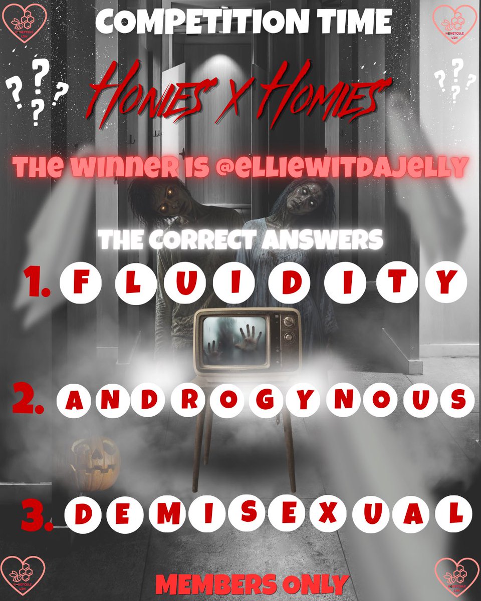 Honeycule's tweet photo. WE HAVE A WINNER! 🐝

A huge thank you to everyone who got involved and put their queer vocabulary to the test! 😂🏳️‍🌈🏳️‍⚧️

But there can only be one…

🎉 CONGRATULATIONS elliewitdajellyy

For those who were wondering what the correct answers were ⬇️ https://t.co/VK044ybllU