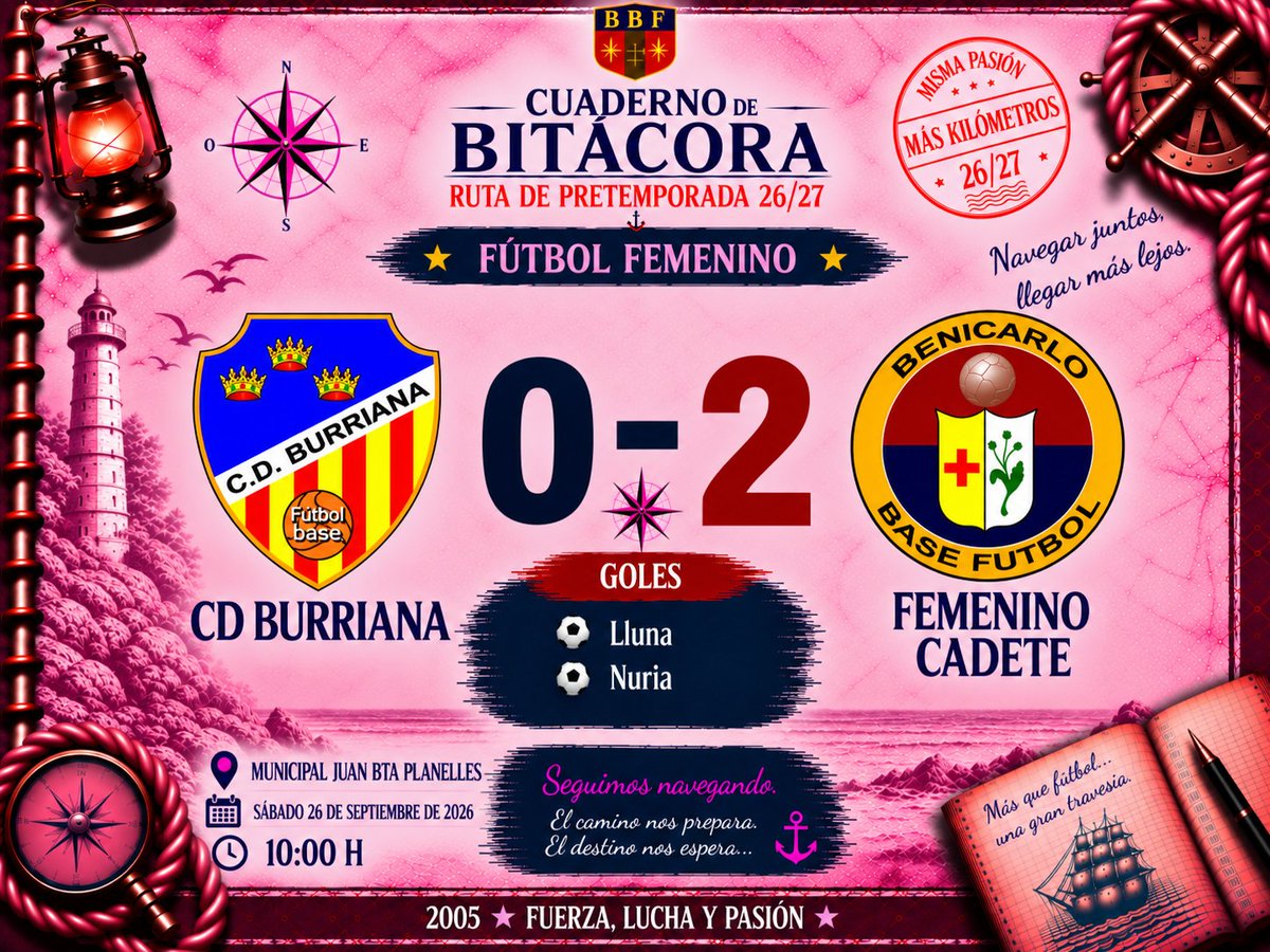 benicarlobf's tweet photo. 🔴🔵 𝗥𝗨𝗧𝗔 𝗗𝗘 𝗣𝗥𝗘𝗧𝗘𝗠𝗣𝗢𝗥𝗔𝗗𝗔 26/27 · 𝗙𝗘𝗠𝗘𝗡𝗜𝗡𝗢 𝗖𝗔𝗗𝗘𝗧𝗘

⚓ 𝗘𝗦𝗖𝗔𝗟𝗔 03

🏟️ Sábado 26 de setiembre
📅 Municipal J. Bautista Planelles
𝗖𝗗 𝗕𝗨𝗥𝗥𝗜𝗔𝗡𝗔 0️⃣  𝗙𝗘𝗠𝗘𝗡𝗜𝗡𝗢 𝗖𝗔𝗗𝗘𝗧𝗘 2️⃣
⚽ Lluna
⚽ Nuria https://t.co/tVKghyWxaF